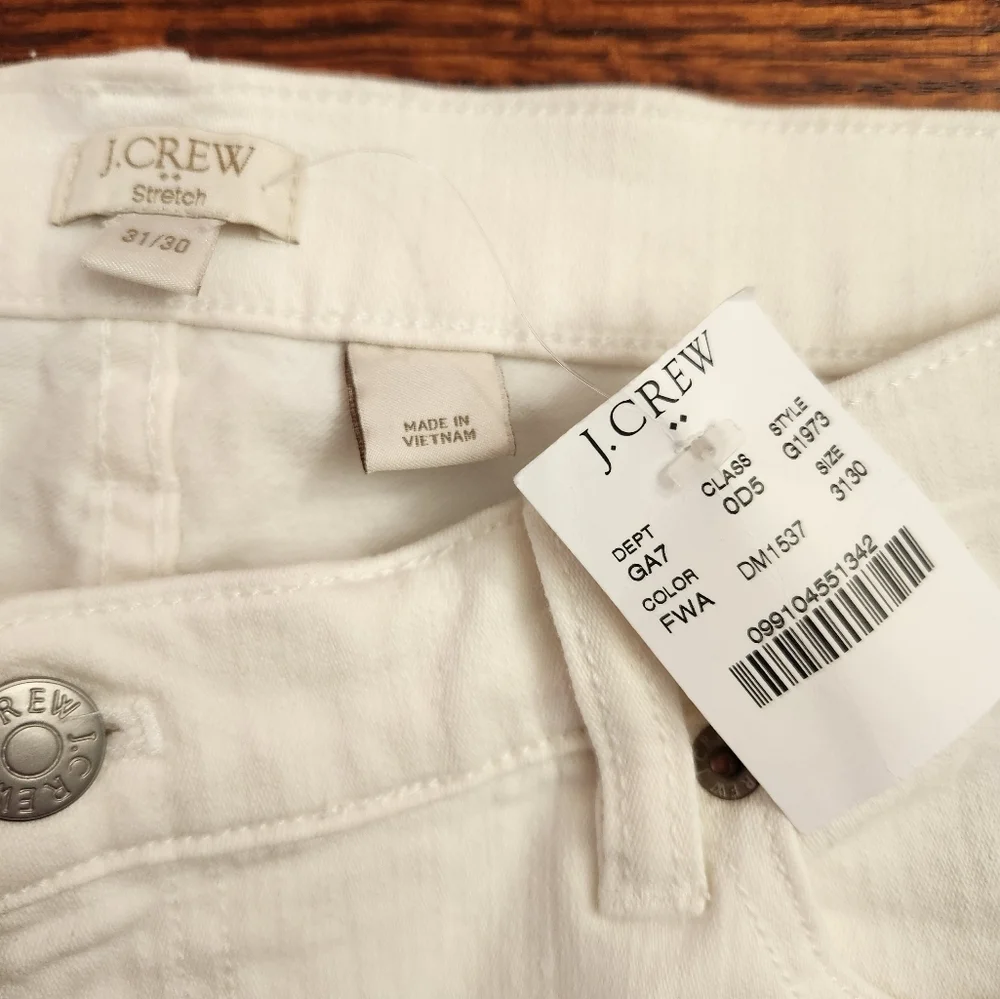 J. Crew Womens White Stretch Full-length Jeans Size 31 x 30 NWT 90% cotton